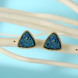 3/$20 New Blue & Green Druzy Triangle Studs